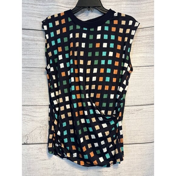 Hugo Boss Esanta Multi Color Check Draped Sleeveless Top M - Picture 1 of 3